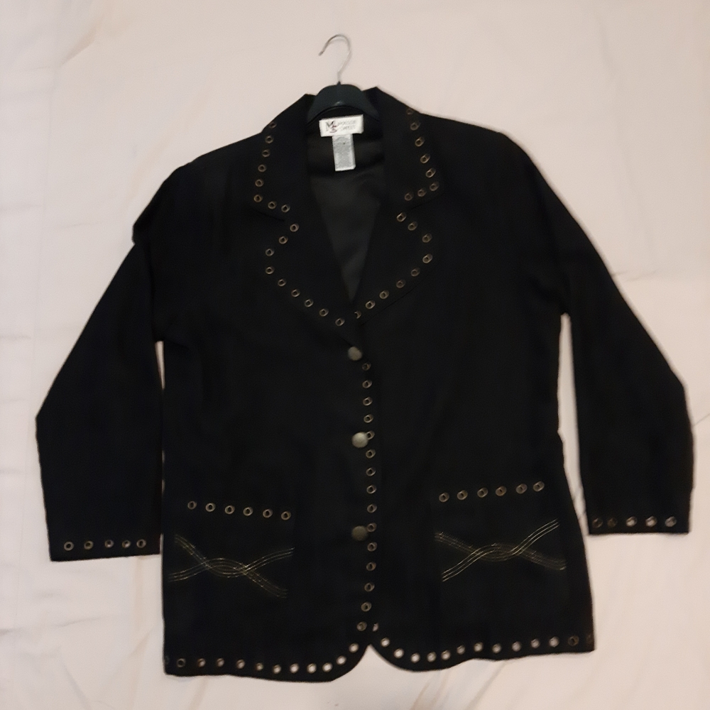 Chic Black Women's Blazer with Eyelet Accents